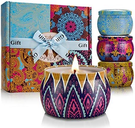 Candle Gifts Set Bohemian Aromatherapy Soy Candles Women Gifts 4.4 oz Scented Candles for Stress Rel | Amazon (US)