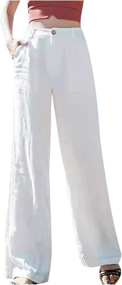 Pantalones palazzo para mujer, de verano, casuales, de pierna ancha, holgados, lindos, de cintura... | Amazon (US)