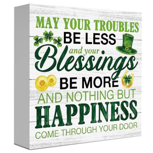 St Patricks Day Shamrock Decor Religious Irish Blessing Decorations for Home Office Desk Tabletop Decor Irish Gifts for Women Men May Your Troubles Be Less And Your Blessings Sign 5 X 5 Inches | Amazon (US)