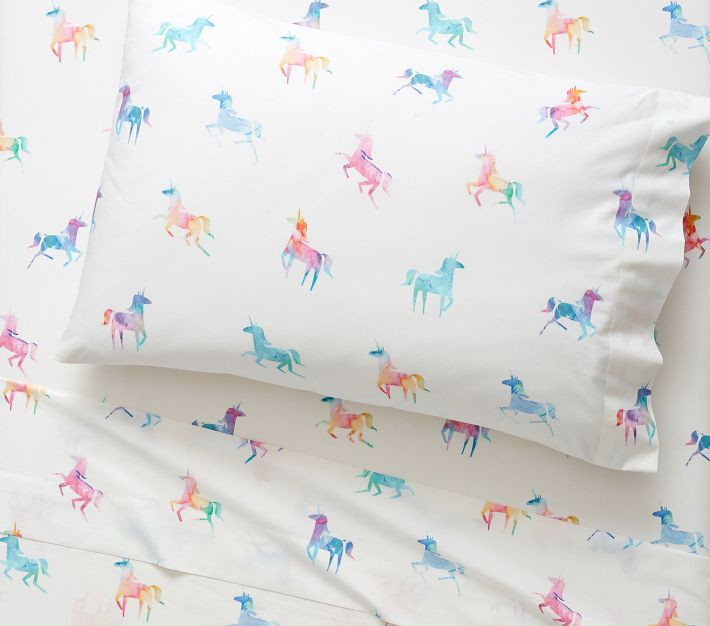 Organic Watercolor Unicorn Sheet Set | West Elm (US)