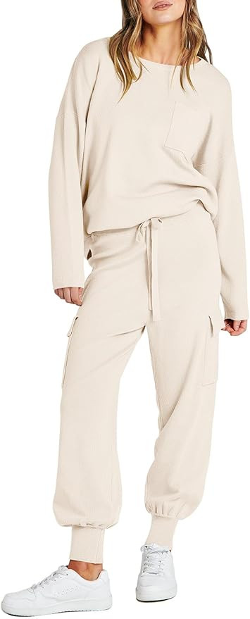 Caracilia Women's Two Piece Outfits Sweater Sets Long Sleeve Knit Pullover Tops and Cargo Jogger ... | Amazon (US)