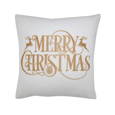 Saro Lifestyle Merry Christmas Throw Pillow Cover, 18", Ivory | Target