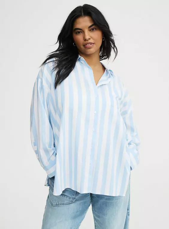 Drop-Shoulder Button-Up Shirt in Multi | Torrid (US & Canada)