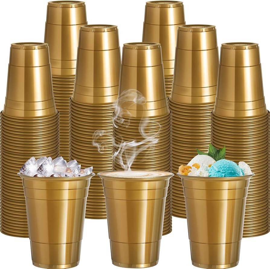 120 Pcs 16 oz Gold Plastic Cups Gold Plastic Disposable Cups 16 oz gold Party Cups for drinking T... | Amazon (US)