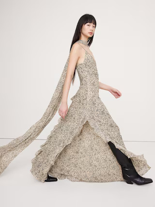 Georgette Ruffle Maxi Dress with Scarf | Banana Republic (US)