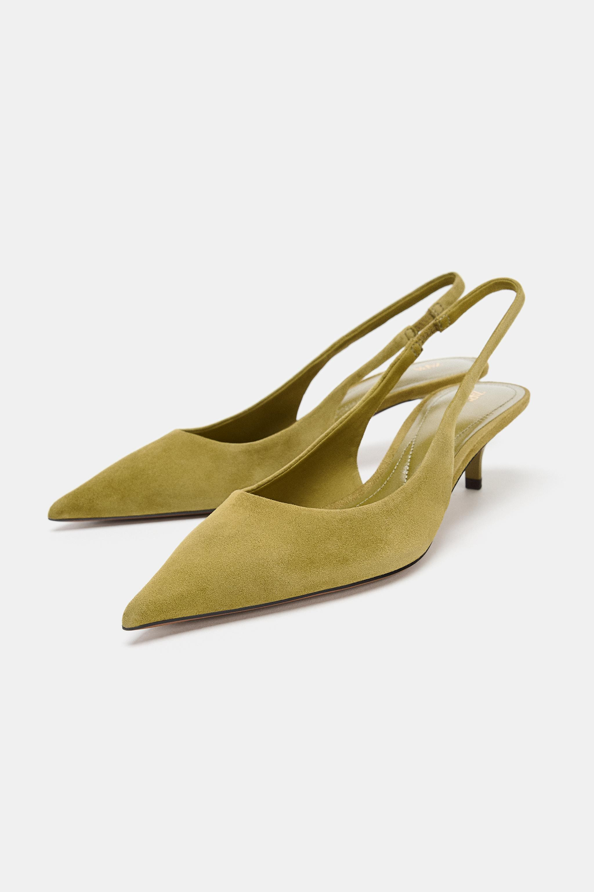 Suede slingback shoes. Back strap with elastic side detail. Slim kitten heel. Pointed toe.Heel he... | Zara US