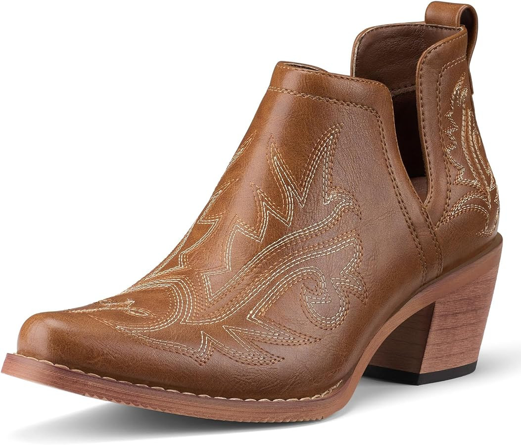 Rollda Cowboy Ankle Booties for Women, Cowgirl Short Boots | Amazon (US)