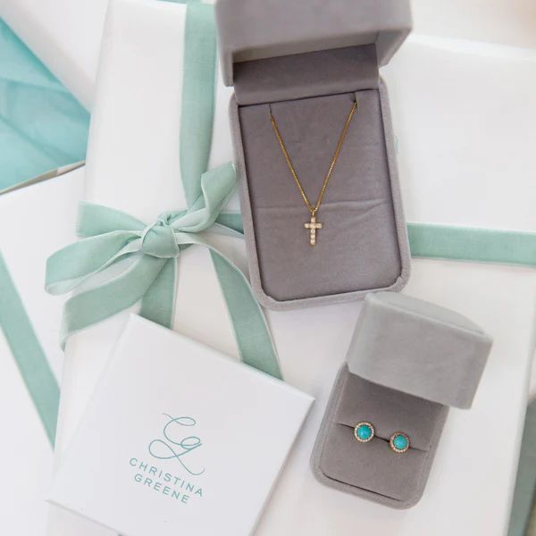 Diamond Cross Necklace and Reed Stud Earrings Gift Set | Christina Greene 
