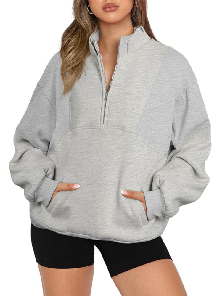 BLENCOT Women Half Zip Oversized Sweatshirts Long Sleeve Fleece Trendy Cropped Pullover Workout W... | Amazon (US)