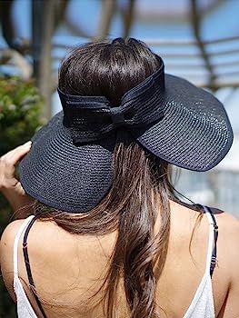 Simplicity Women's Sun Hat Black Beach Hat Black Hat Women Wide Brim Roll-up Black Sun Hats for W... | Amazon (US)