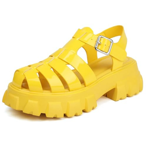 XIANGZU Women's Platform Sandals Wide Chunky Sandals Lug Sole Fisherman Summer Sandals (7, Yellow) | Amazon (US)