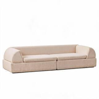 104 in. Boneless 4-piece Foam+Spring Cloud Modular Sectional Sofa with Deep Fluffy Seat in White | The Home Depot