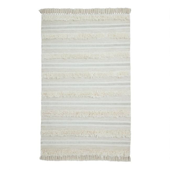 Ivory and Tan Raised Stripe Wool Area Rug | World Market