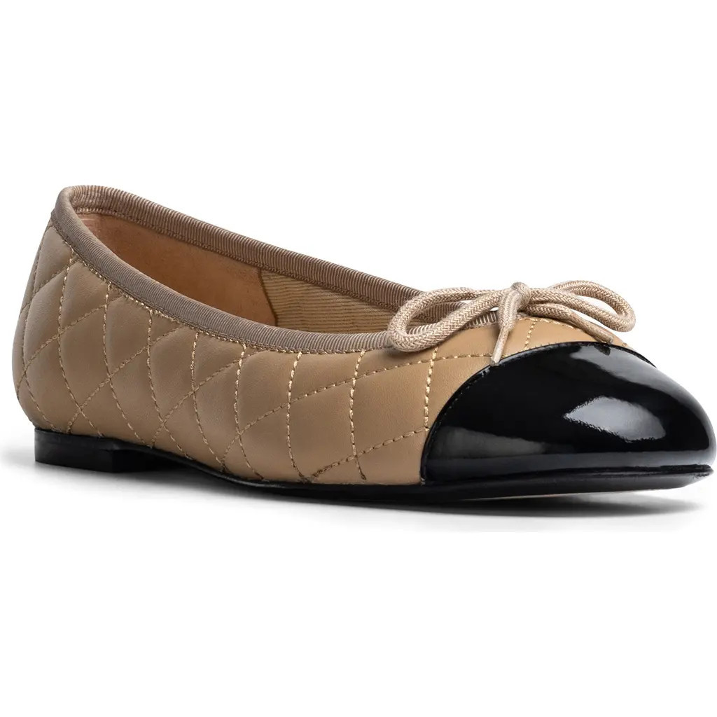 Jon Josef Belle Quilted Ballerina Flat in Black/Tan Combo at Nordstrom, Size 5.5 | Nordstrom