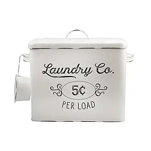 AuldHome Farmhouse Laundry Powder Container, White Enamelware Detergent Bin with Scoop | Amazon (US)
