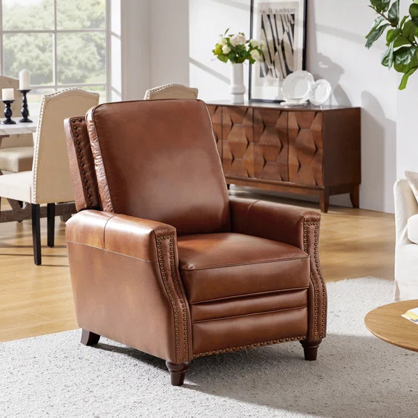 Andrena Genuine Leather Recliner with Nailhead Trim | Wayfair North America