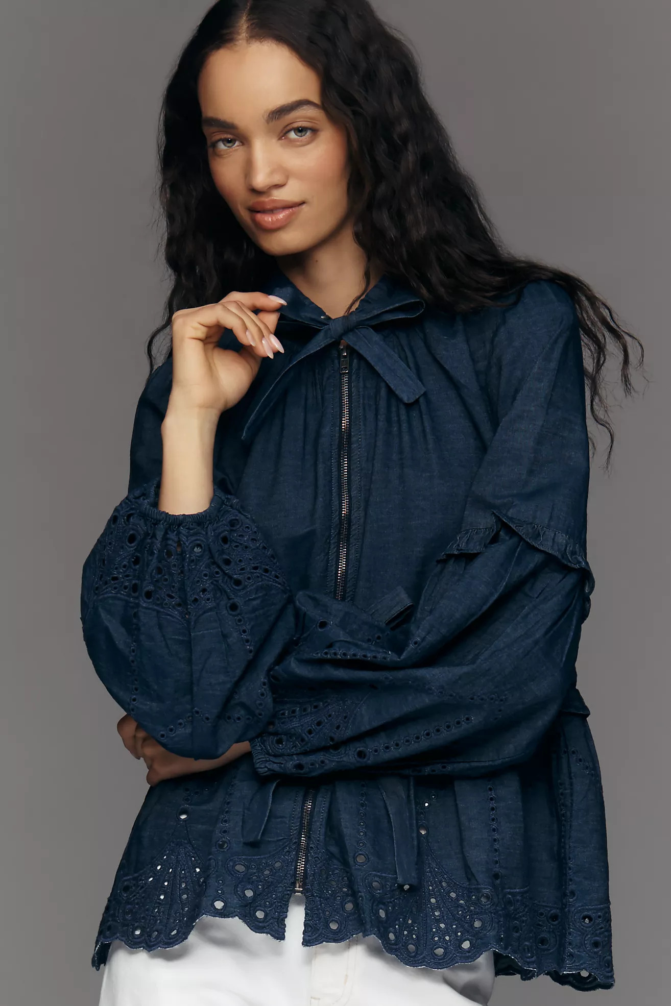 Maeve Embroidered Hooded Denim Jacket | Anthropologie (UK)