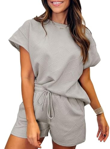 SHEWIN Women Two Piece Sets Summer Trendy Casual Matching Outfits Business Work Airport Vacation Lounge Clothes 2026 Fashion Short 2 Pcs Clothing Size M, Grey | Amazon (US)