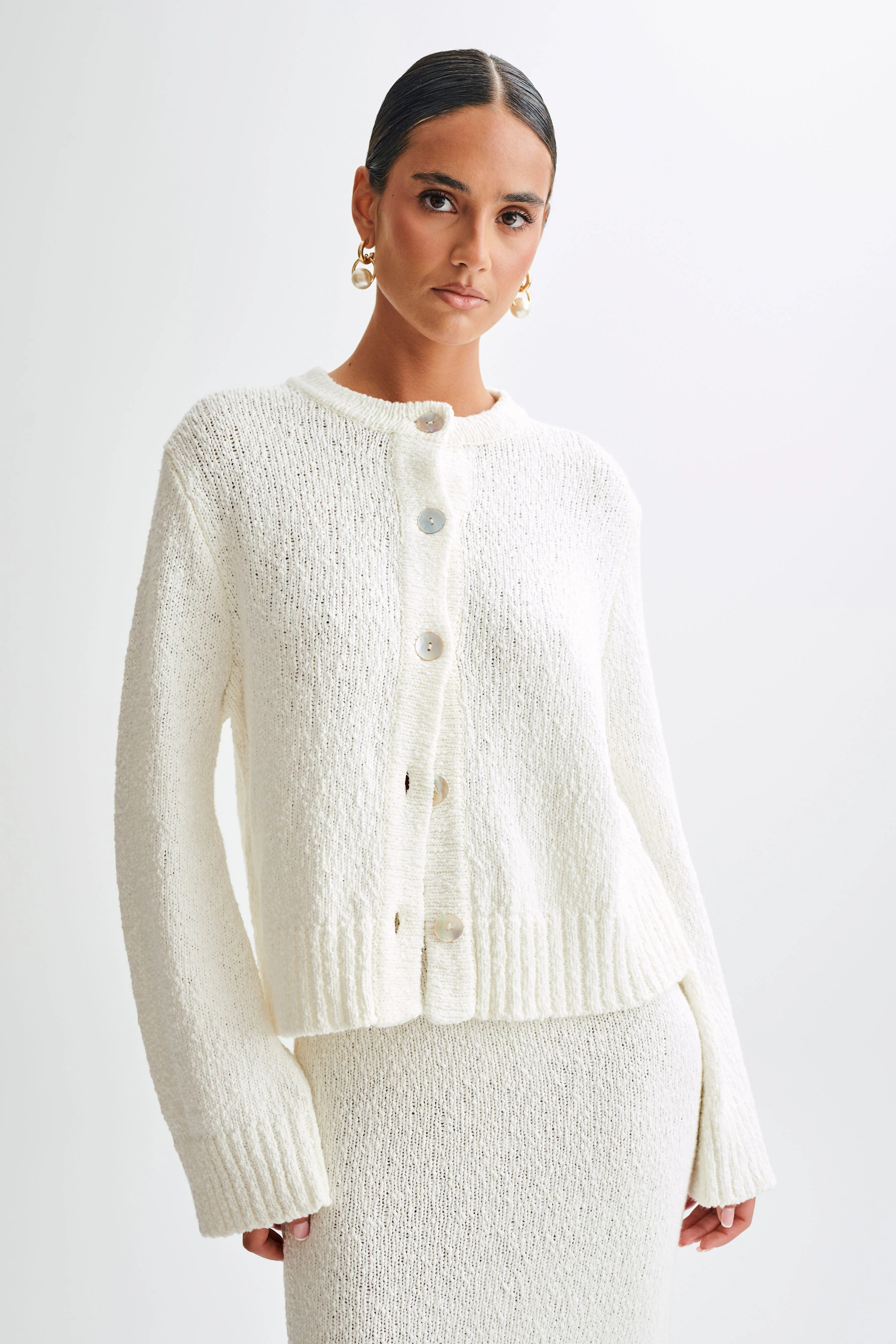 Moira Oversized Boucle Cardigan - White | MESHKI US