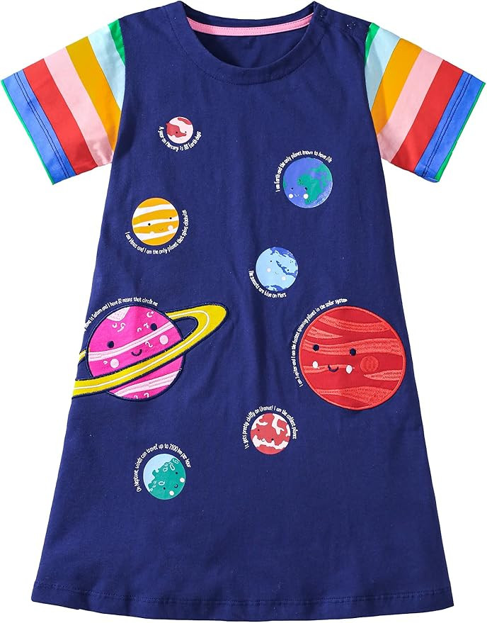 FreeLu Toddler Girls Striped Summer Dress Cartoon Appliques Dresses Girls Cotton Casual Clothing ... | Amazon (US)