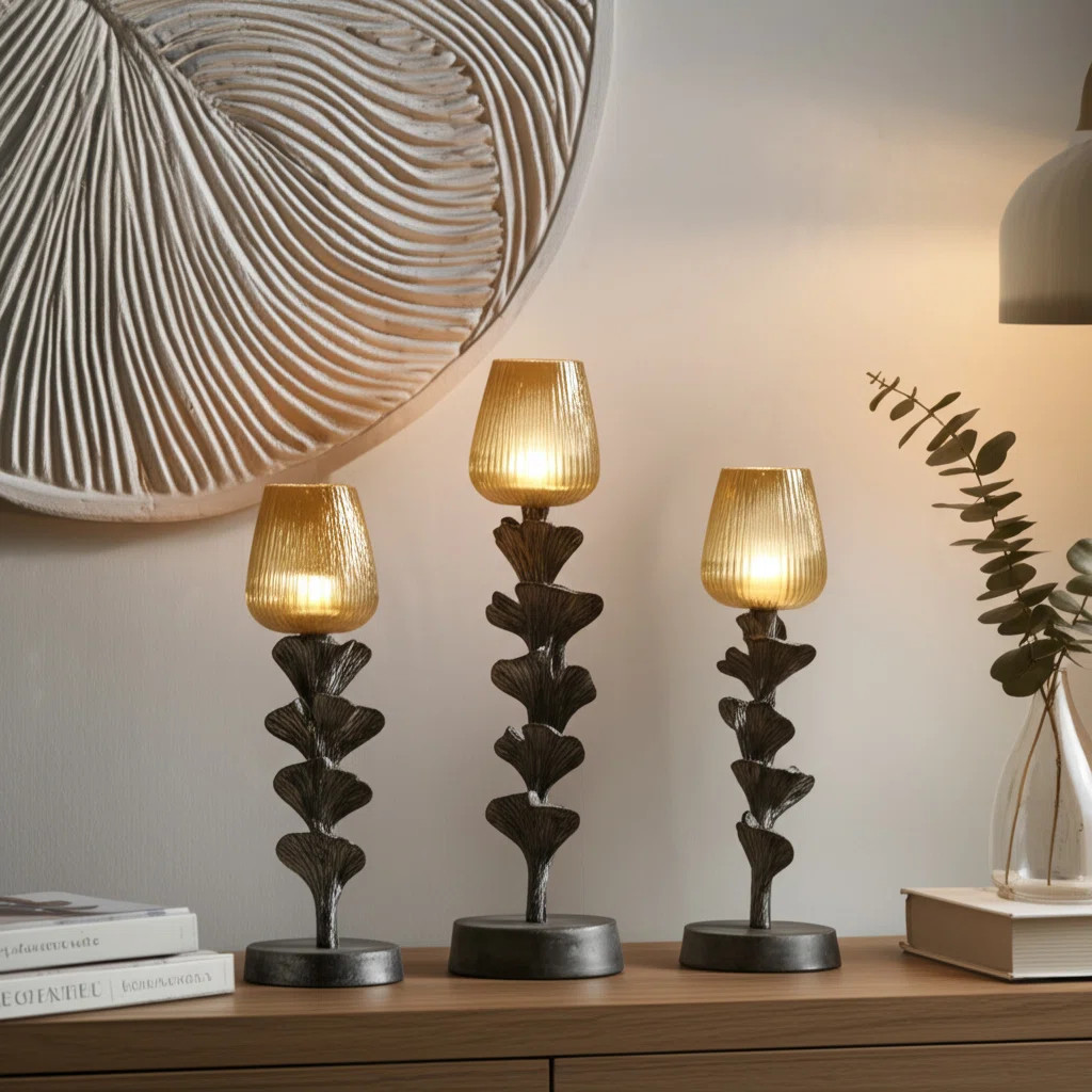 Adel Modern Glass Pillar Candle Holder for Tabletop Decor - Decorative Flower Inspired Candlestic... | Wayfair North America