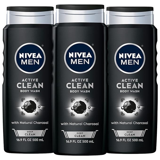 Nivea Men DEEP Active Clean Charcoal Body Wash, Cleansing Body Wash with Natural Charcoal, 3 Pack... | Amazon (US)