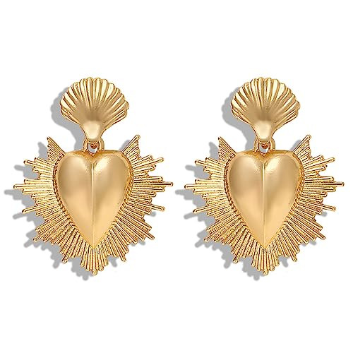 Heart Drop Earrings for Women Chunky 18K Gold Plated Heart Statement Dangle Earrings Dainty Boho ... | Amazon (US)