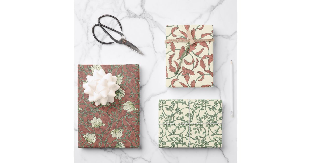 Morris Park Copper and Green Floral Demask Wrapping Paper Sheets | Zazzle | Zazzle