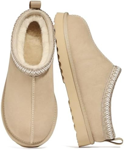 Genuine Suede Fuzzy Slippers for Women Winter Warm House Shoes Cozy Mini Boots for Indoor Outdoor | Amazon (US)