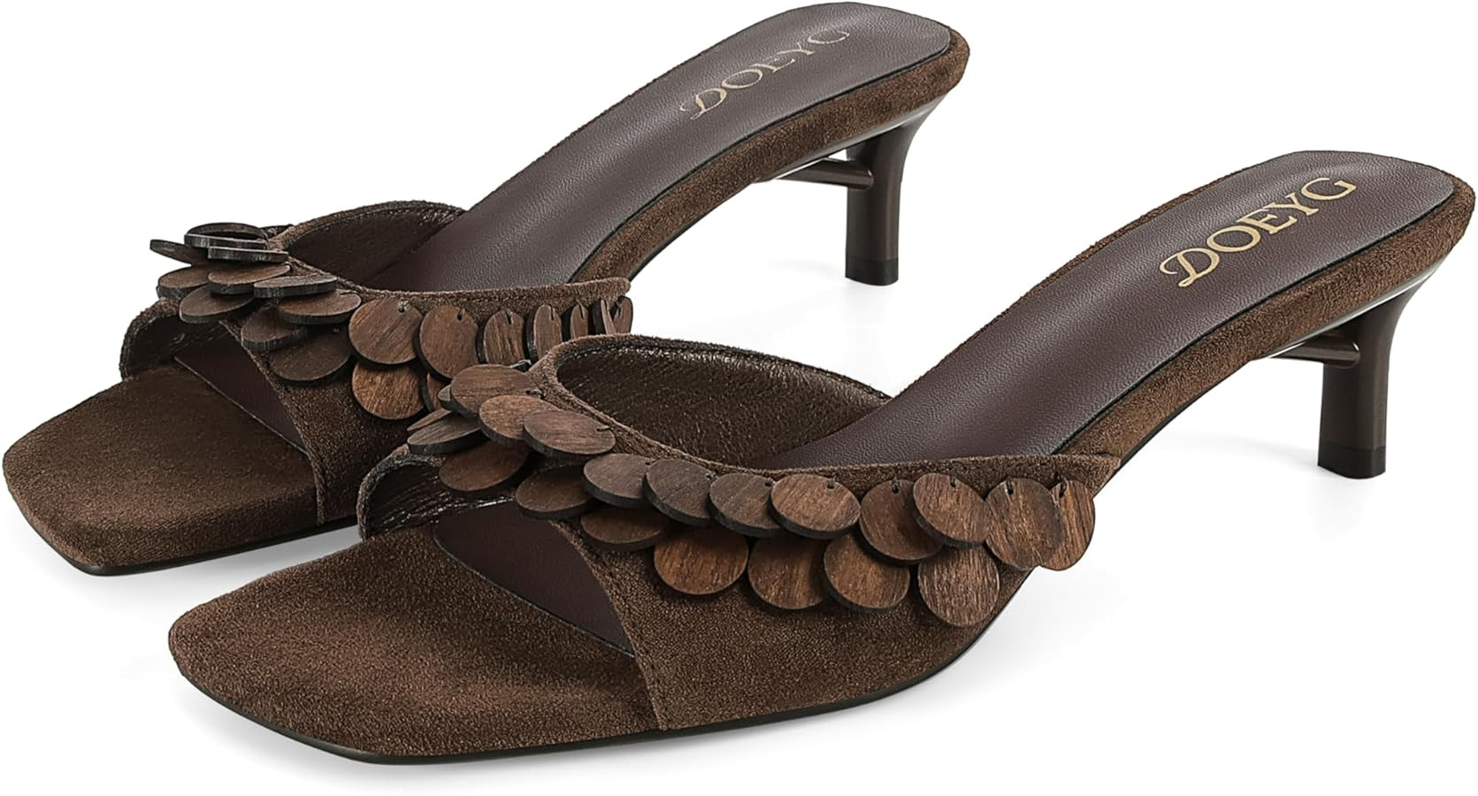 DOEYG Kitten Heel Sandals for Women Suede Slide Sandals Dressy Comfortable Square Open Toe Summer... | Amazon (US)