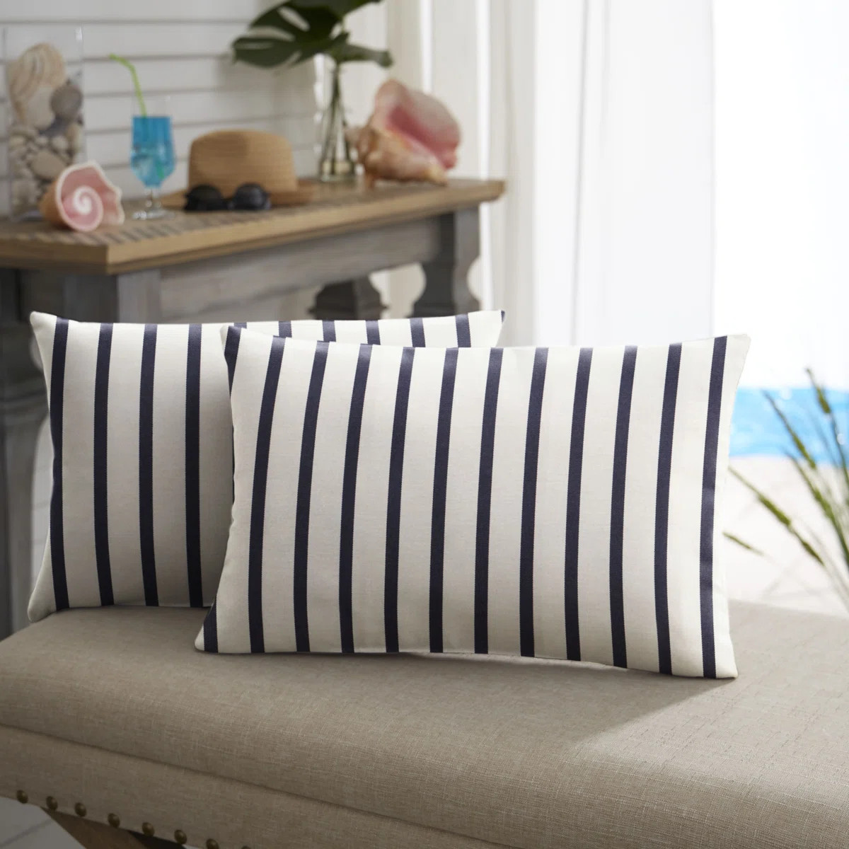 Stripe Outdoor Rectangular Sunbrella Pillow Cover & Insert (Set of 2) | Wayfair North America