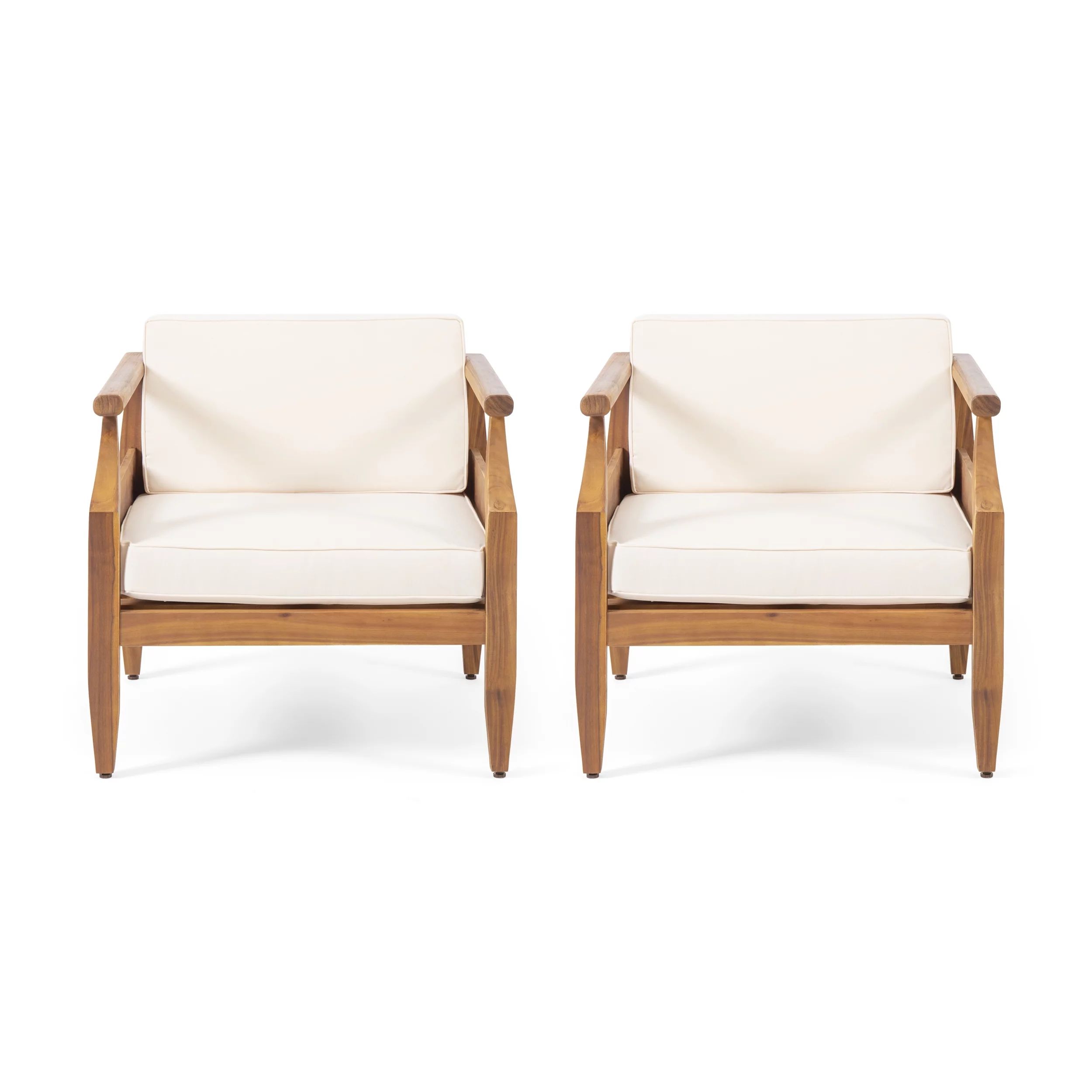 Noble House Sloane Outdoor Mid-Century Modern Acacia Wood Club Chair With Cushion, Set of 2, Teak... | Walmart (US)