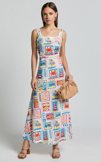 Anabelle Maxi Dress - Fit and Flare Scallop Trim Detail Maxi Dress in Multi | Showpo (US, UK & Europe)