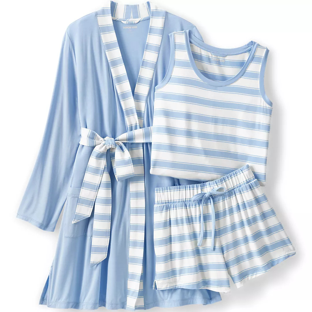 Women's Cooling 3 Piece Pajama Set - Robe Tank and Shorts | Lands' End (US)