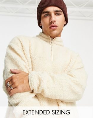 ASOS DESIGN – Oversize-Sweatshirt in Beige aus Teddyfell mit kurzem Reißverschluss | ASOS (Global)