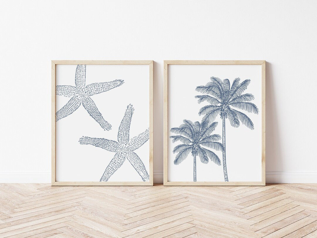 Coastal Printables Set of 2, Palm Tree Prints, Coastal Printables, Beach Wall Art, Starfish Print... | Etsy (US)