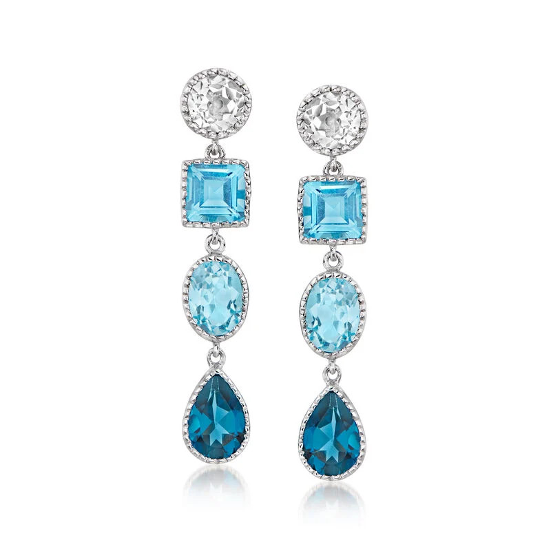 10.40 ct. t.w. Tonal Blue and White Topaz Drop Earrings in Sterling Silver | Ross-Simons