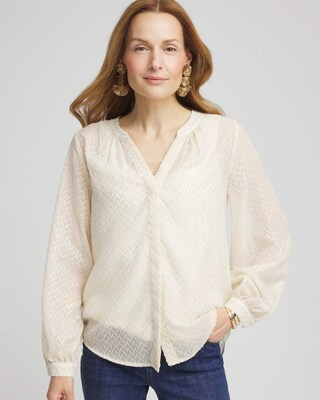 Women's Chevron Blouson Sleeve Blouse in White | Chico's | Chico's