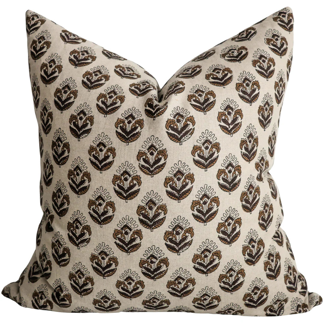 Brown Flower Block Print Pillow Cover | Hackner Home (US)
