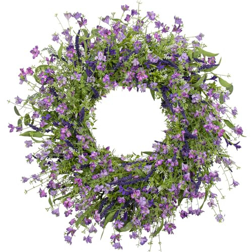 LLZLL Spring Wreaths for Front Door, 22 Inch Violet Daisy Lavender Wildflower Artificial Floral Wreath for Home Wall Wedding Festival Farmhouse Holiday Decor | Amazon (US)