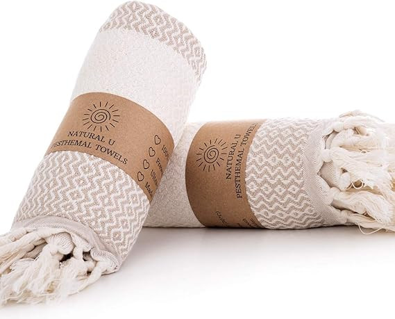 NATURAL U Turkish Hand Towels Set of 2 | 100% Cotton, 16.5X 37 Inches | Decorative Bathroom Pesht... | Amazon (US)