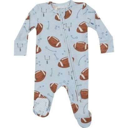 Footballs 2 Way Zipper Footie, Blue | Maisonette