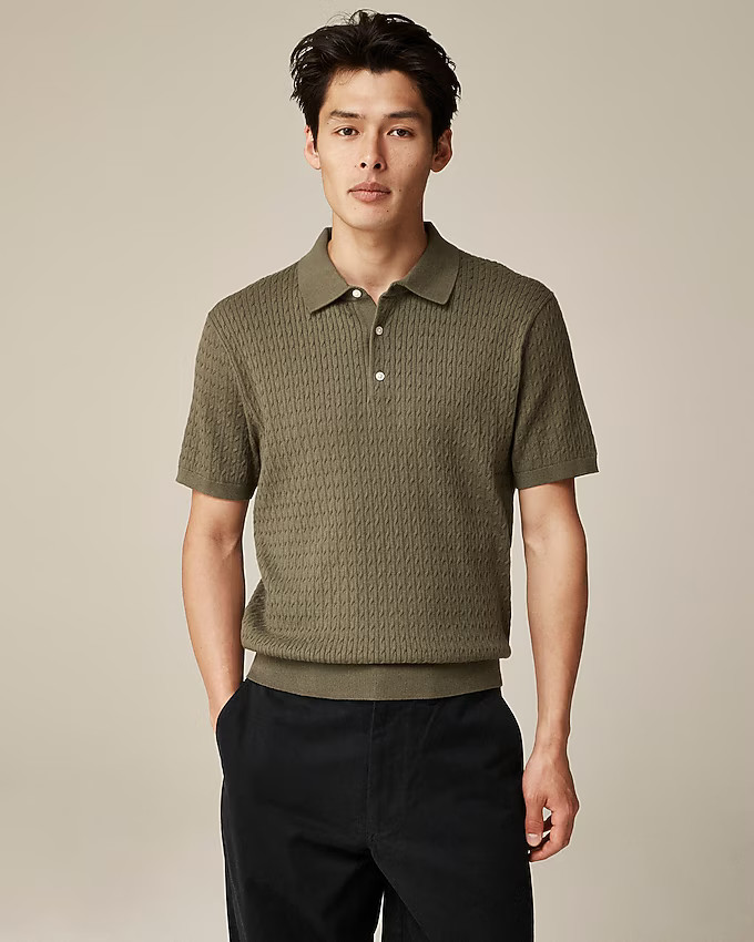 Short-sleeve cotton cable-knit sweater-polo | J. Crew US