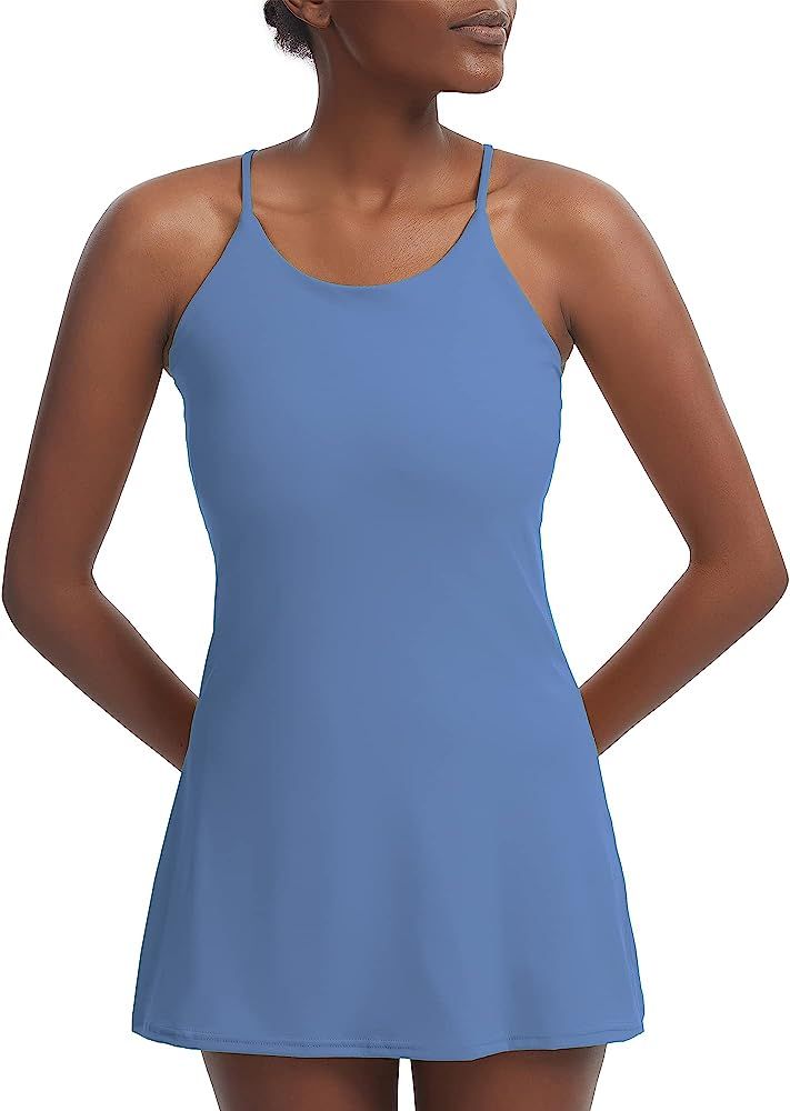 Amazon.com: Women's Workout Dress, Sleeveless Built-in with Bra & Shorts Pocket Athletic Dress fo... | Amazon (US)