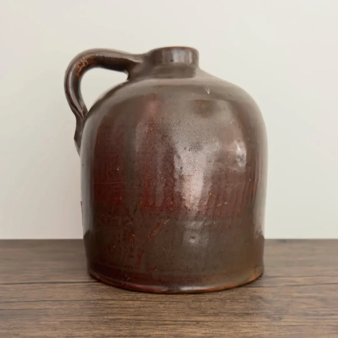 Brown Stoneware Wine Jug Vintage Stoneware European Farmhouse Antique Brown Whiskey Jug With Hand... | Etsy (US)