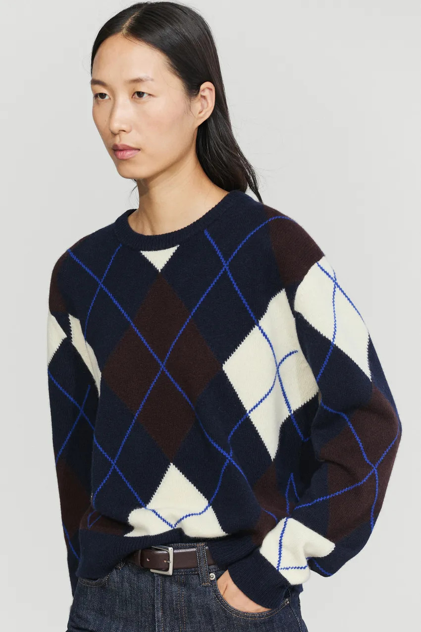 100% wool knit Argyle sweater - NAVY BLUE | Massimo Dutti US