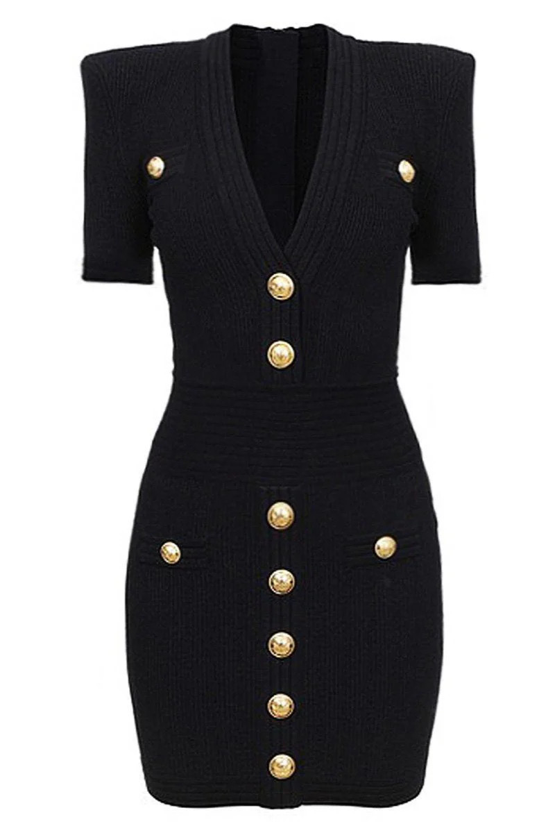 Jessica Bara Tinara Gold Button Mini Dress Small / Black | JESSICA BARA