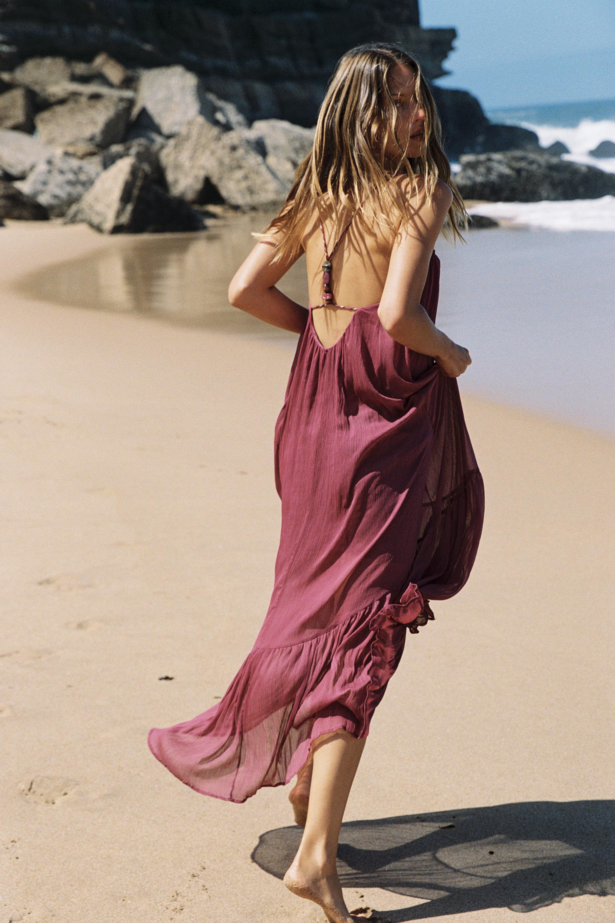 FLIESSENDES KLEID MIT SCHMUCKPERLEN | Zara US