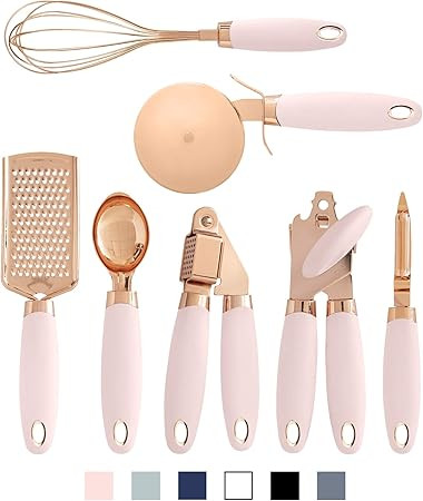 COOK With COLOR 7 Pc Kitchen Gadget Set Copper Coated Stainless Steel Utensils with Soft Touch Pi... | Amazon (US)