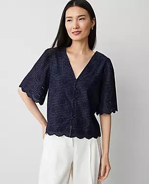Eyelet Puff Sleeve Blouse | Ann Taylor